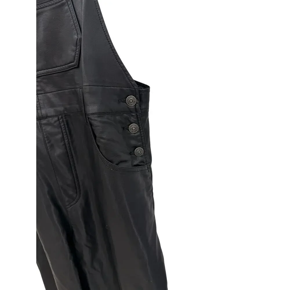 Free People Ziggy Faux Leather‎ Overalls Black Utility Jumpsuit Size Large